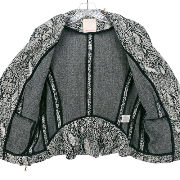 REBECCA TAYLOR Open Front Blazer Black White Snake Print Peplum Back SMALL? - Picture 7 of 10